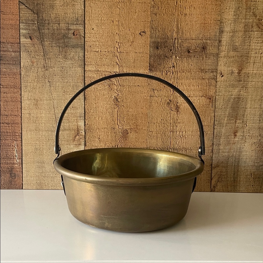 Vintage Brass Cauldron Jam Pan with Iron Handle Rustic Decor
